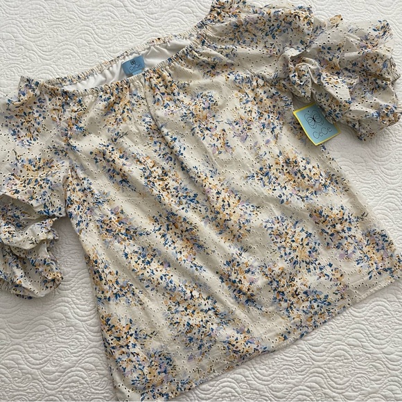 CeCe Women’s Peasant Eyelet Floral Blouse Ruffled Sleeve Cottage Size L - Picture 4 of 13